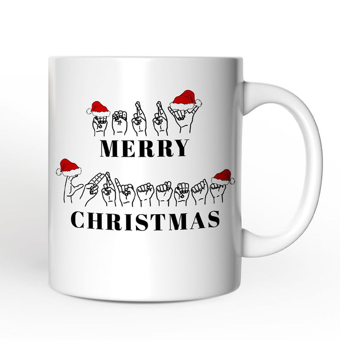 ASL Sign Language Merry Christmas Mug, Personalized Gift for Teacher Personalized Ceramic Mug OrnamentallyYou 12oz Mug Non-Custom