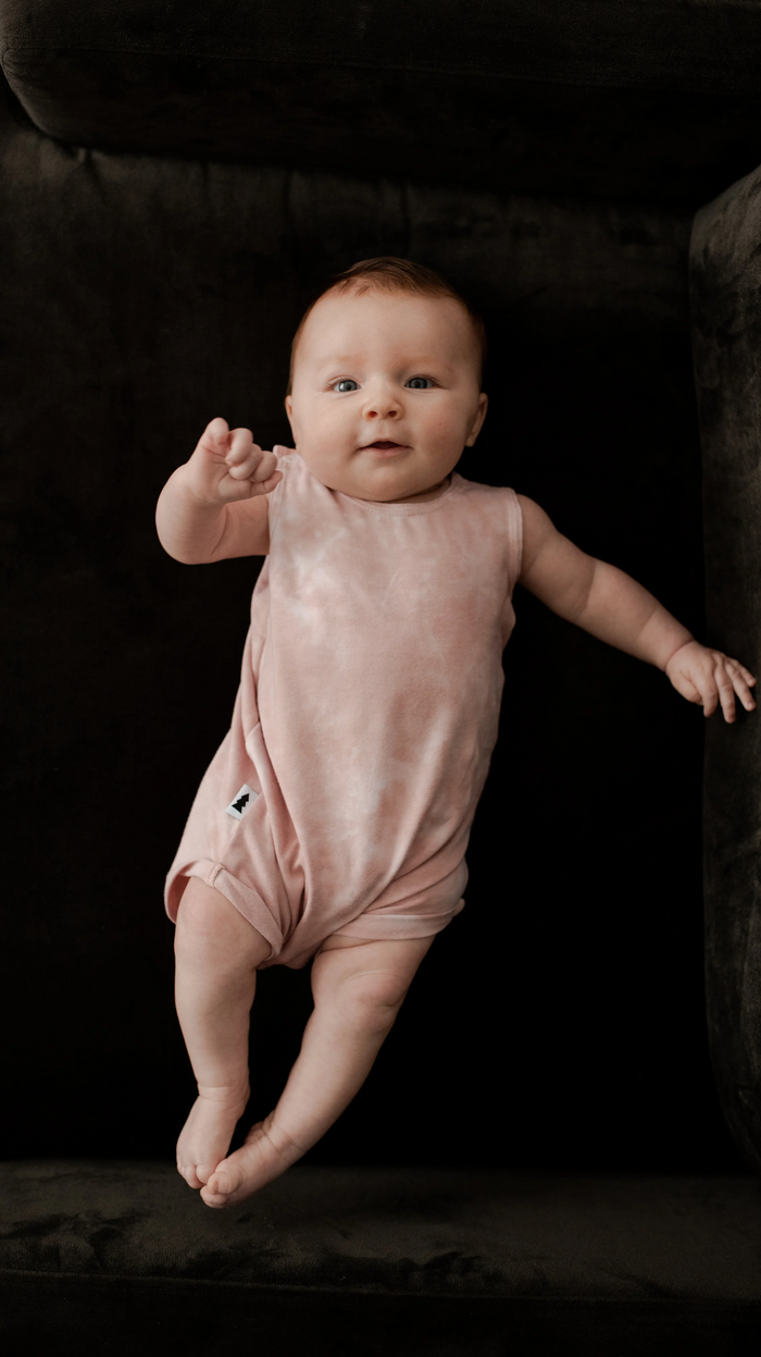 Bamboo Sleeves Romper Tie-dye Dusty Rose 6-12 mo