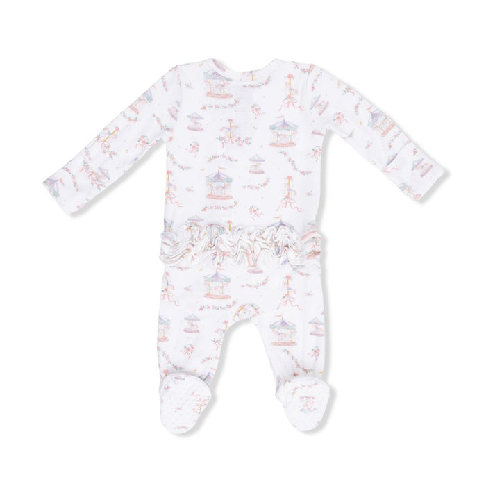 Carousel With Bows 2 Way Ruffle Back Zipper Footie