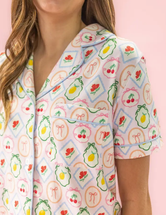 Fruit Cocktail Ruffle Women's Pajama Shorts Set