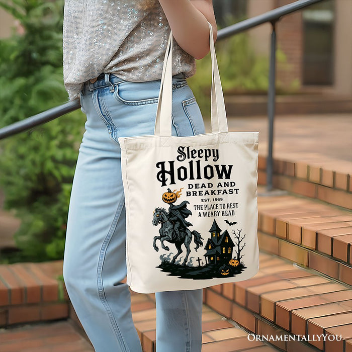 Headless Horseman Sleepy Hollow Halloween Canvas Tote Bag, Dead and Breakfast Retro Gift Tote Bag OrnamentallyYou