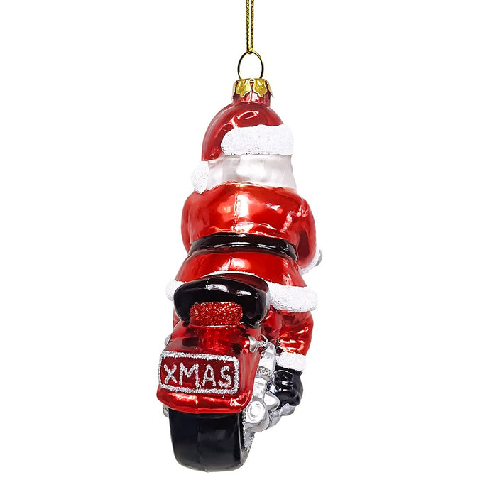 Motorcycle Santa Cruising Glass Christmas Ornament, Biker Gift Glass Ornament OrnamentallyYou