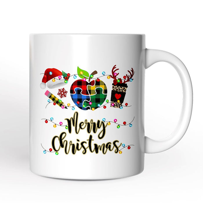 Personalized Mug Autism Teacher Buffalo Plaid Christmas, Thank You Gift Personalized Ceramic Mug OrnamentallyYou 12oz Mug Non-Custom