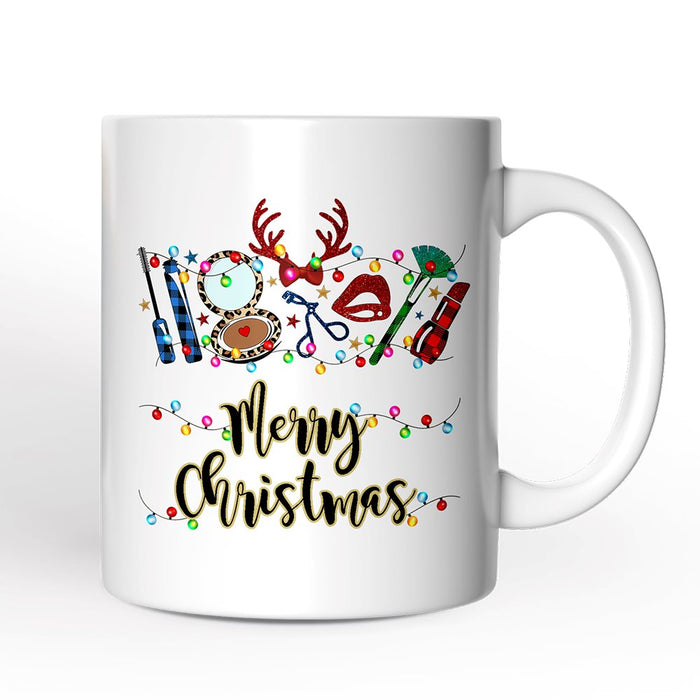 Personalized Mug Makeup Artist Buffalo Plaid Christmas, Cosmetologist Beauty and Cosmetics Gift Personalized Ceramic Mug OrnamentallyYou 12oz Mug Non-Custom