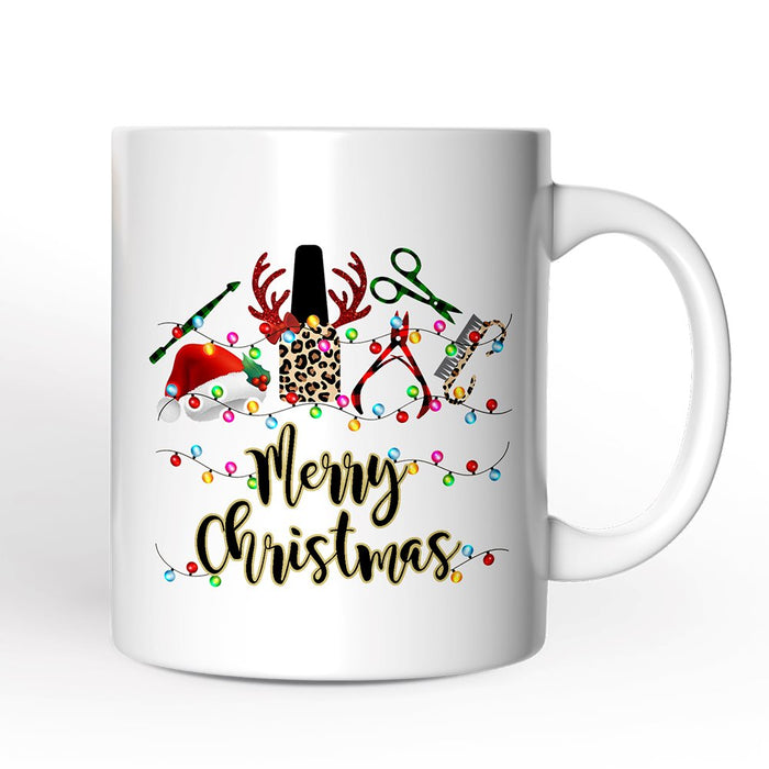Personalized Mug Nail Tech Buffalo Plaid Christmas, Pedicure Gift Personalized Ceramic Mug OrnamentallyYou 12oz Mug Non-Custom