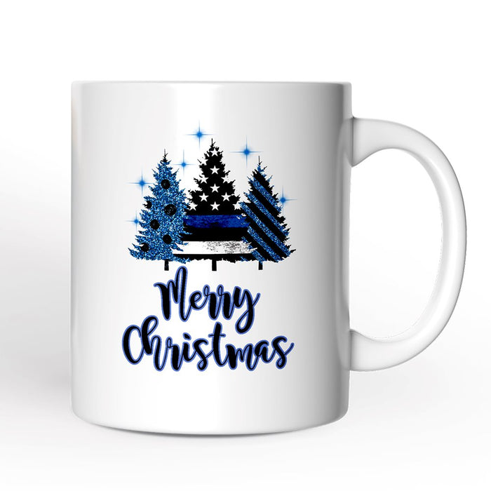 Personalized Mug Police Officer Back The Blue Christmas Trees, Retirement Gift Personalized Ceramic Mug OrnamentallyYou 12oz Mug Non-Custom