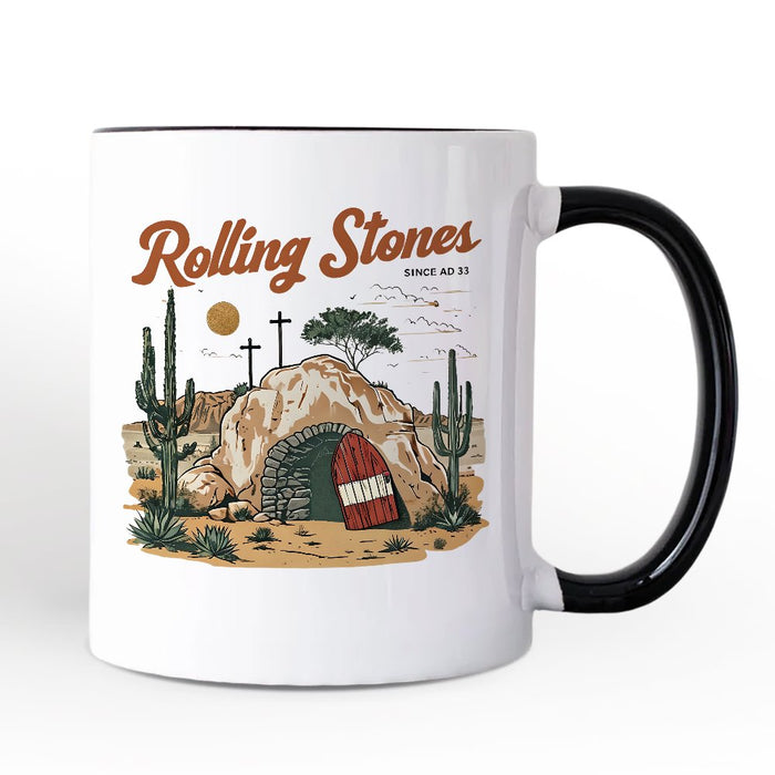 Rolling Stones Christian Personalized Mug, He is Risen Easter Gift with Custom Name Personalized Ceramic Mug OrnamentallyYou White - Black Non-Custom