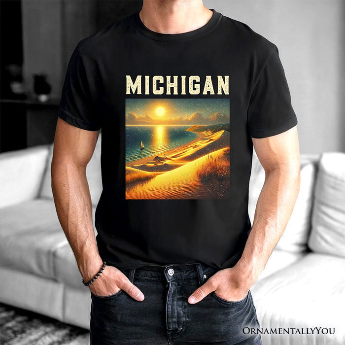 Scenic Michigan State Sleeping Bear Dunes T-Shirt, Great Lakes Sunset Tee and Coastal Souvenir T-Shirts OrnamentallyYou