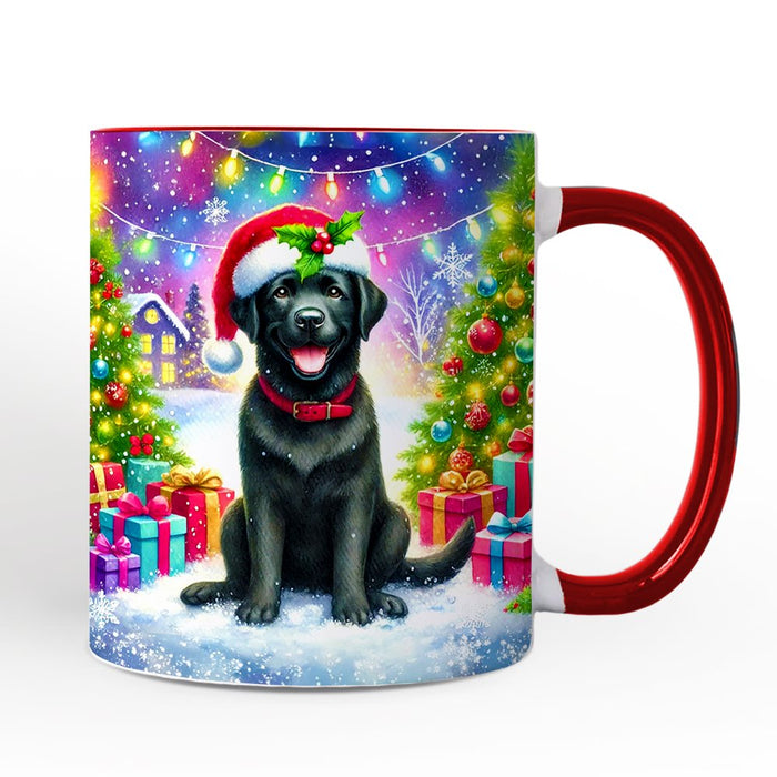 Sparkling Yuletide Black Labrador Retriever Personalized Mug, Joyful Christmas Gift with Custom Name Personalized Ceramic Mug OrnamentallyYou White - Red Non-Custom