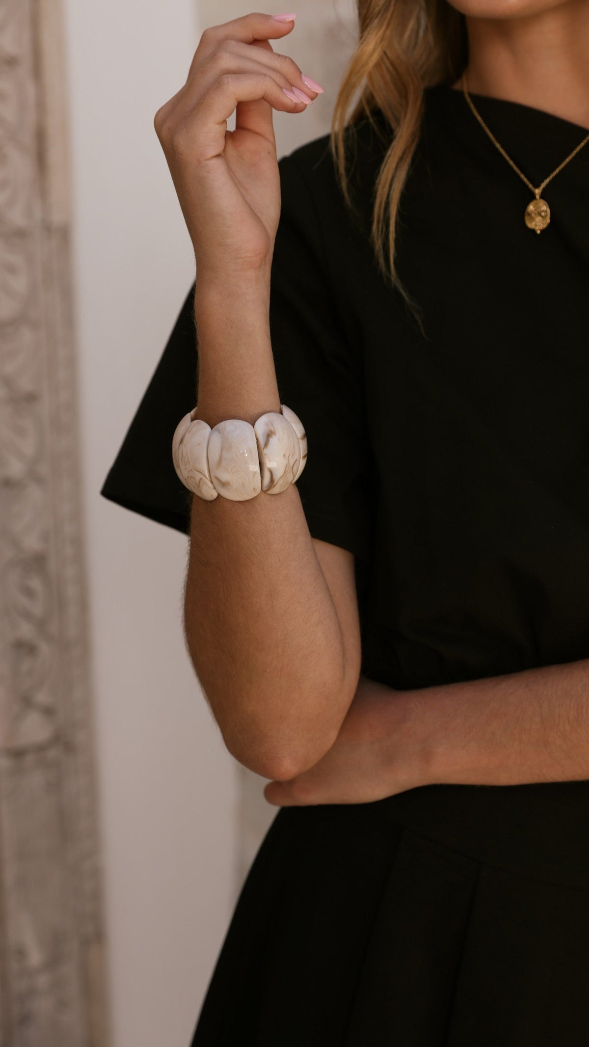 Whitney Stretch Bracelet - Cream Marble