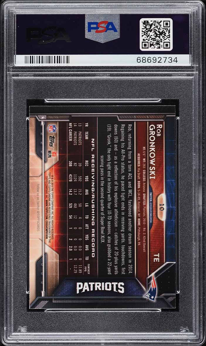 2015 Topps Chrome Mini FB Card # 10 Rob Gronkowski PURPLE REF PSA 10 GEM MINT (MGD2)