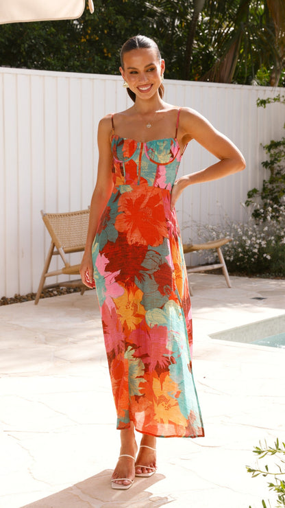 Rahima Maxi Dress - Orange Floral