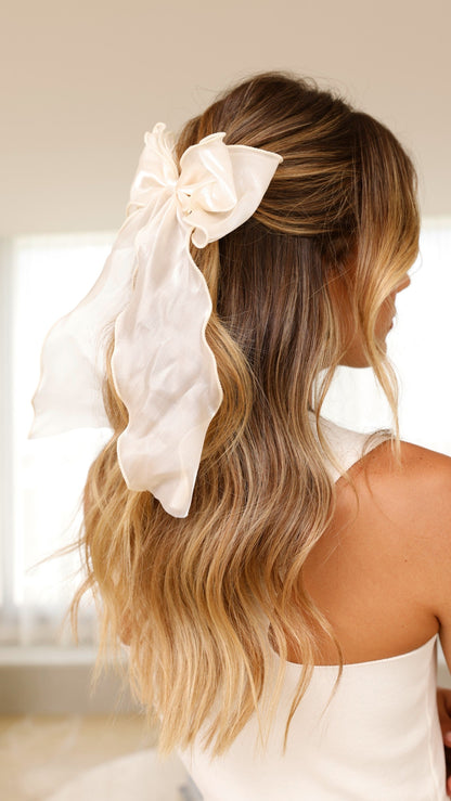 Wavery Hair Bow - Cream