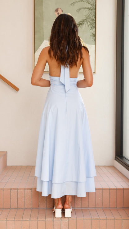 Kathy Halter Neck Maxi Dress - Light Blue