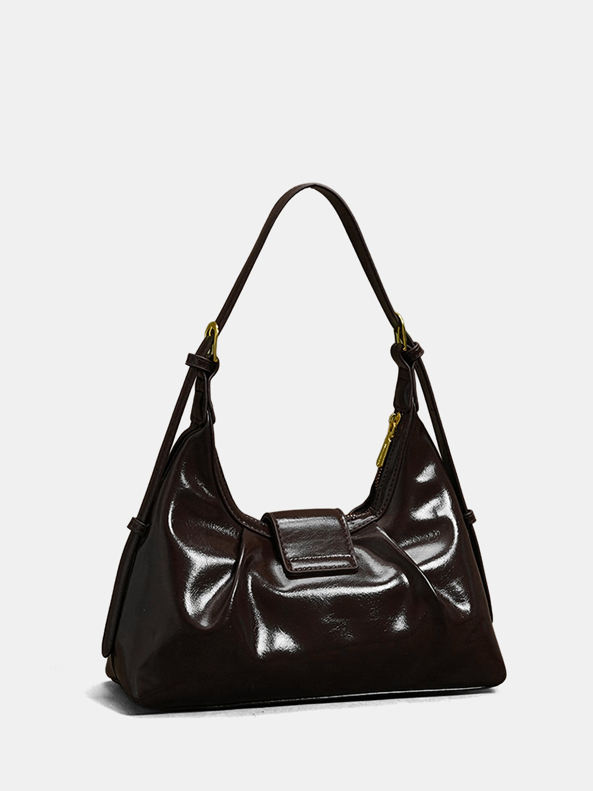 Patent Leather Hobo Bag with Gold Accents