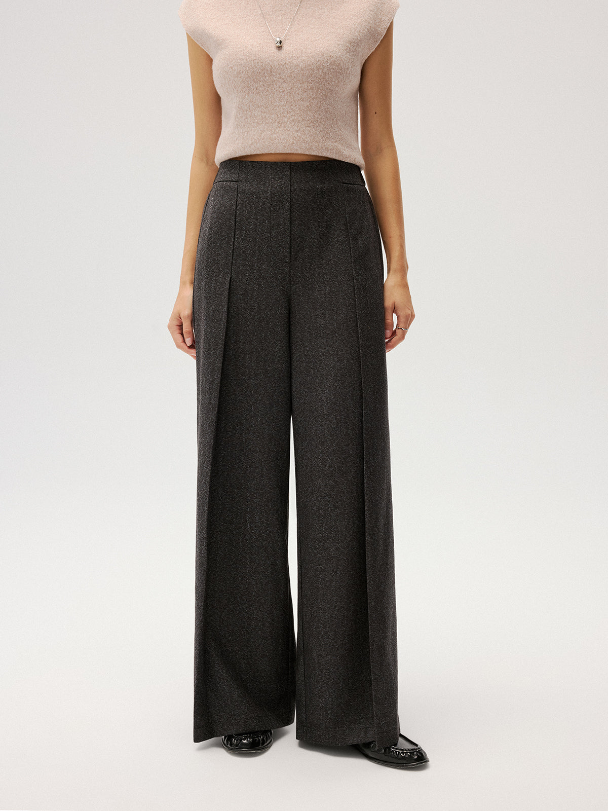 Elastic Waist Pleated Wide Leg Pants