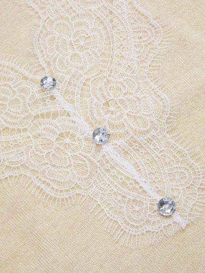 Lace Panel Rhinestone Wool Blend Sweater
