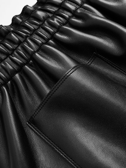 Button-Front Faux Leather Skort