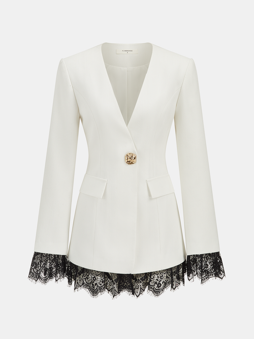 Lace Trim Metal Button Blazer