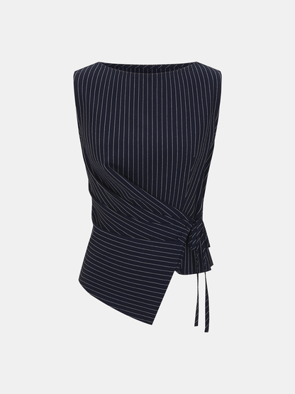 Pinstripe Wrap Top & Wide-Leg Pants Set