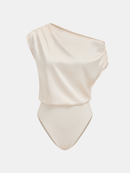 Satin One-Shoulder Drape Bodysuit
