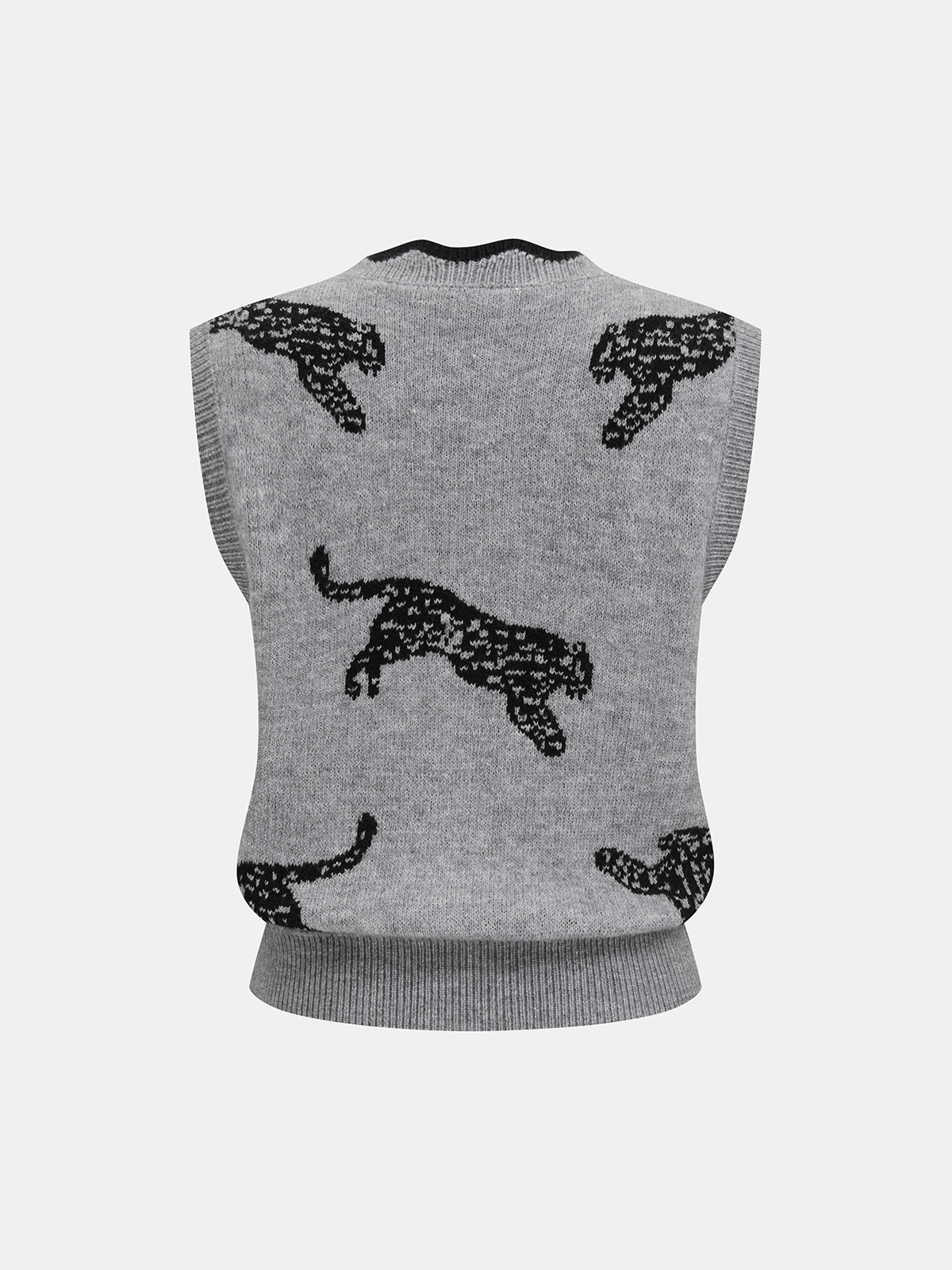 Panther Pattern Contrast Trim Knit Vest