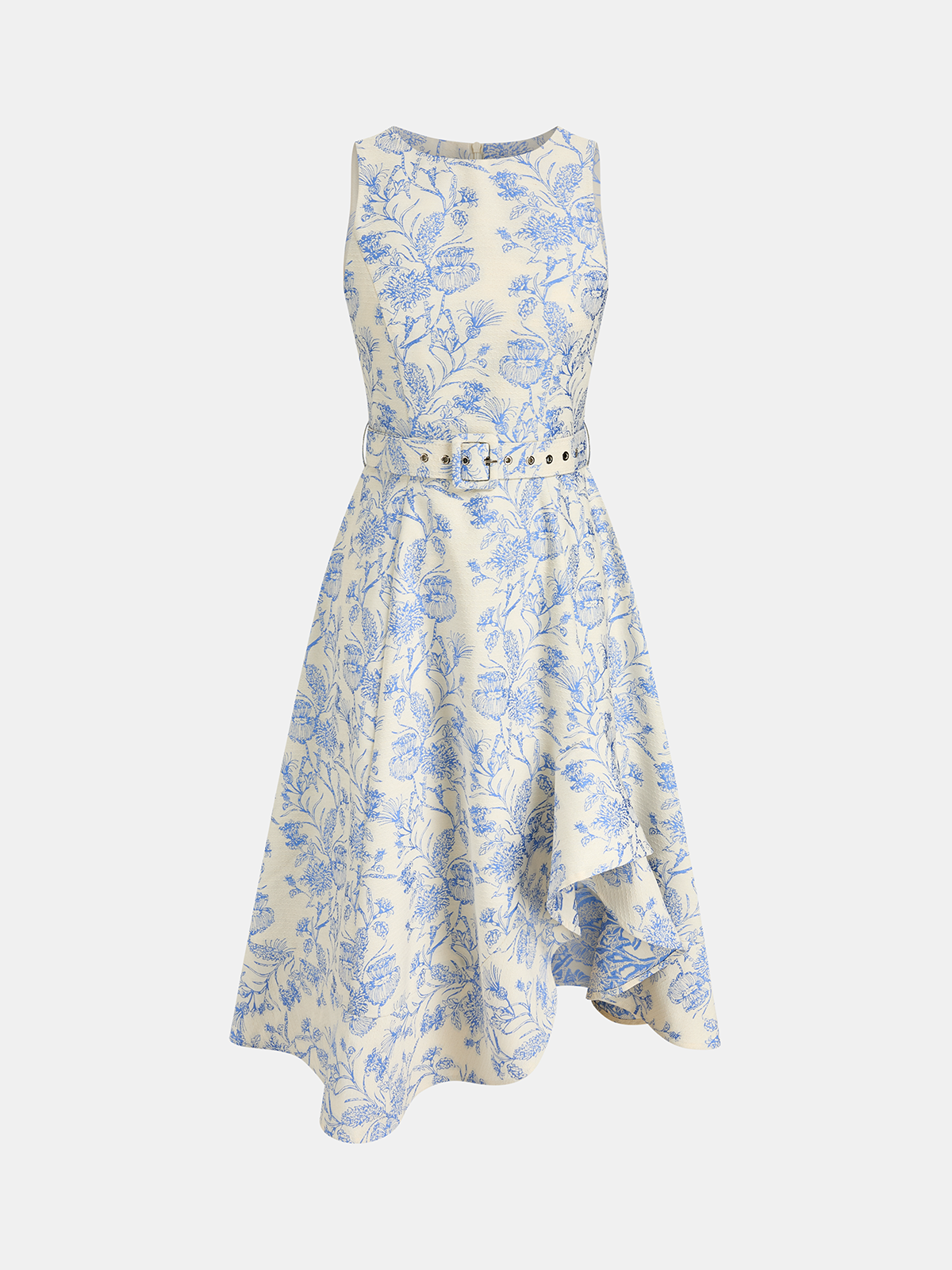 Sleeveless Floral Belted Asymmetrical Dress