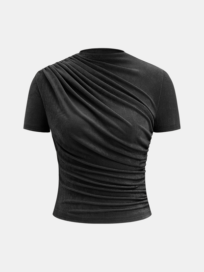 Asymmetric Ruched Short-Sleeve Top
