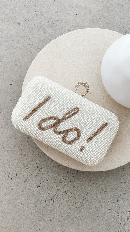 I DO Sequin Clutch - Gold/White