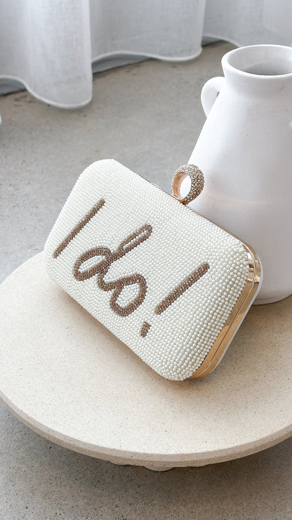 I DO Sequin Clutch - Gold/White