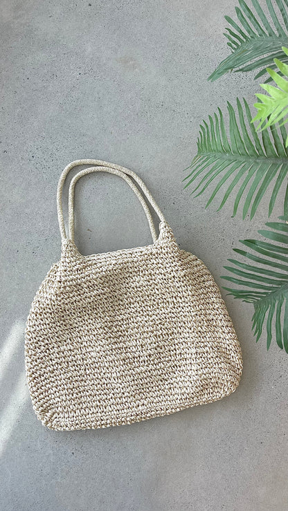 Solana Summer Tote Bag - Beige Straw