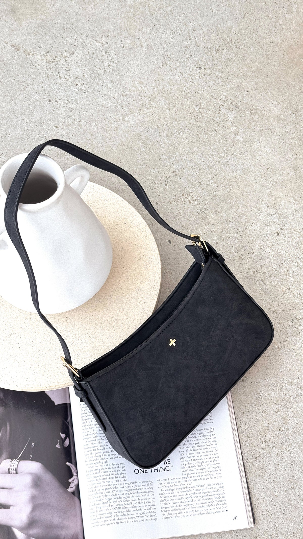 Lilu Shoulder Bag - Black Suede