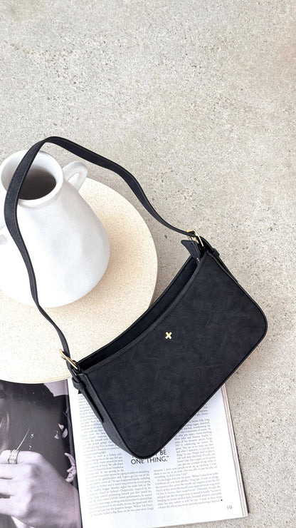 Lilu Shoulder Bag - Black Suede
