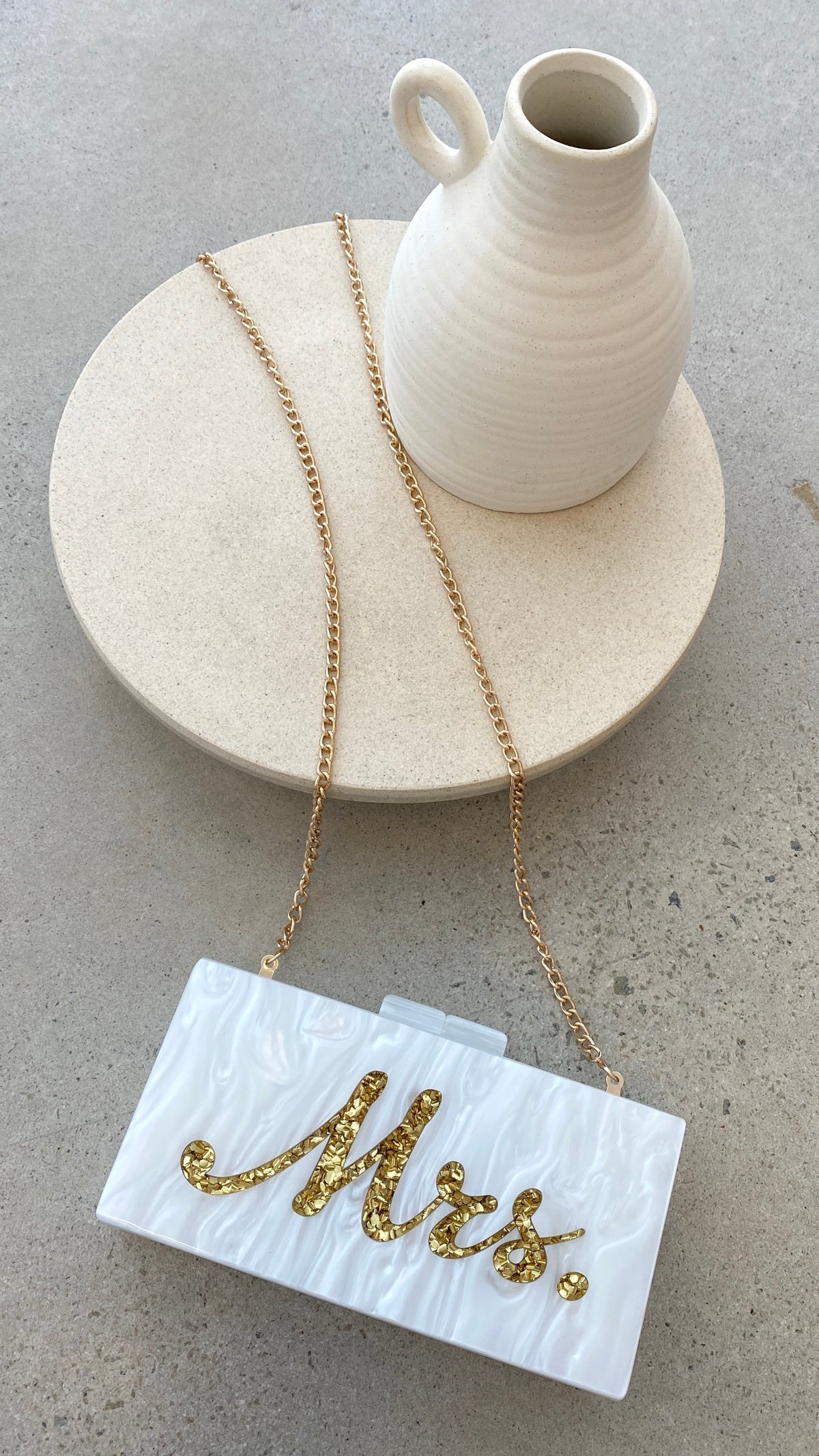 Mrs. Pearla Clutch - White/Gold