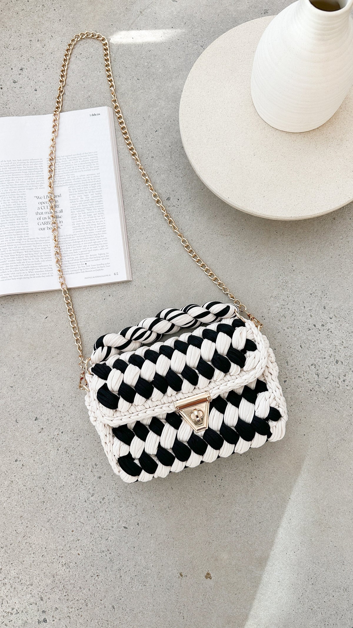 Annabel Chunky Plaited Handbag - Cream/Black