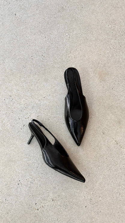 Xishi Heel - Black Crinkle Patent