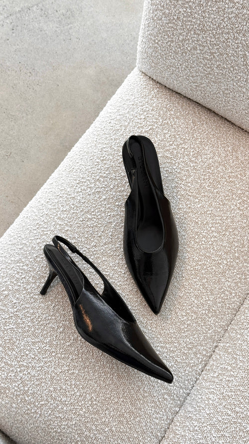 Xishi Heel - Black Crinkle Patent