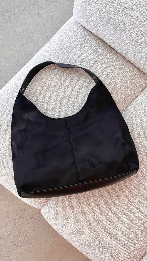Tammy Shoulder Bag - Black Suede