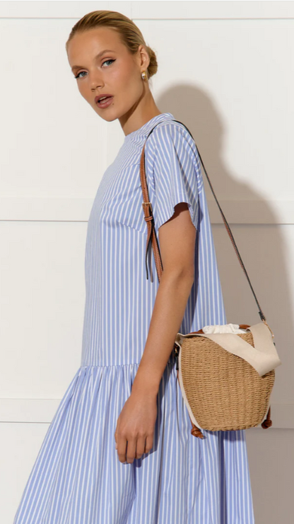 Cleo Woven Bucket Handbag - Natural / Tan