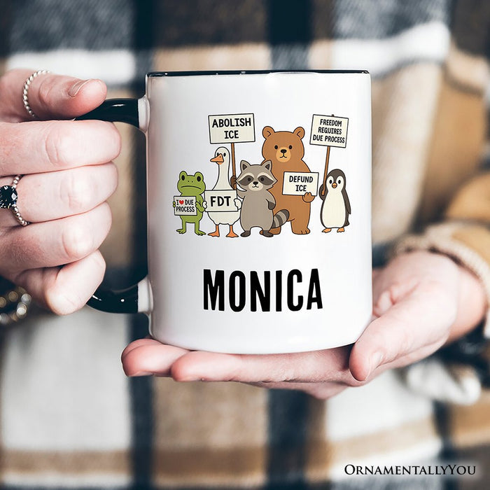 Abolish ICE Animals Protest Personalized Mug, Cute Activist Gift with Custom Name Personalized Ceramic Mug OrnamentallyYou