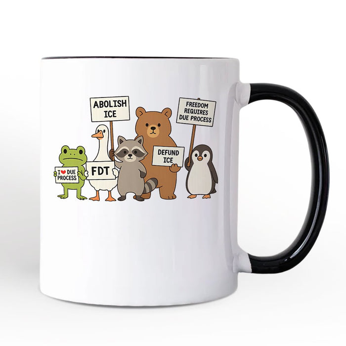 Abolish ICE Animals Protest Personalized Mug, Cute Activist Gift with Custom Name Personalized Ceramic Mug OrnamentallyYou Black Handle Non-Custom