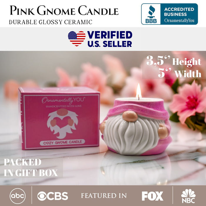 Adorable Pink Gnome Ceramic Candle, Holiday Home Decoration Candles OrnamentallyYou