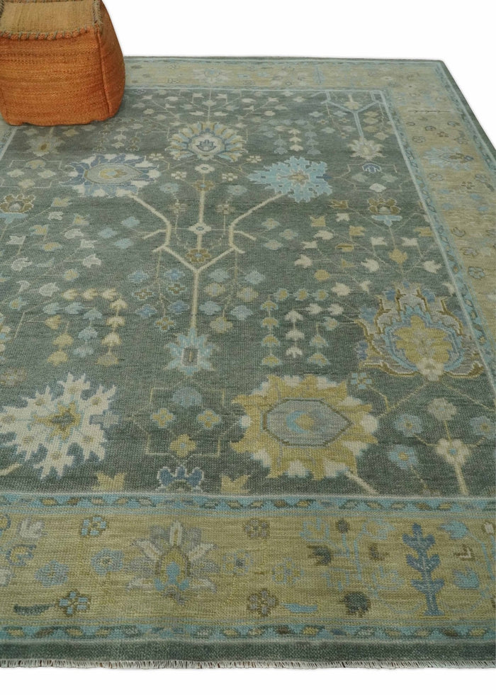 Antique Hand Knotted Gray and Beige Traditional Floral Vintage Wool Rug