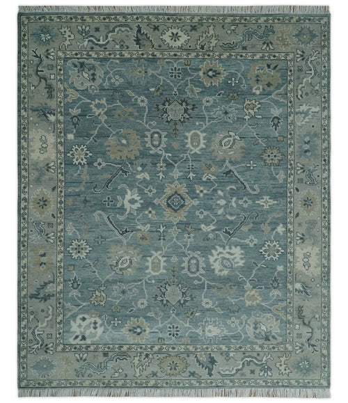 Antique Hand Knotted Gray and Beige Traditional Oushak Wool Area Rug