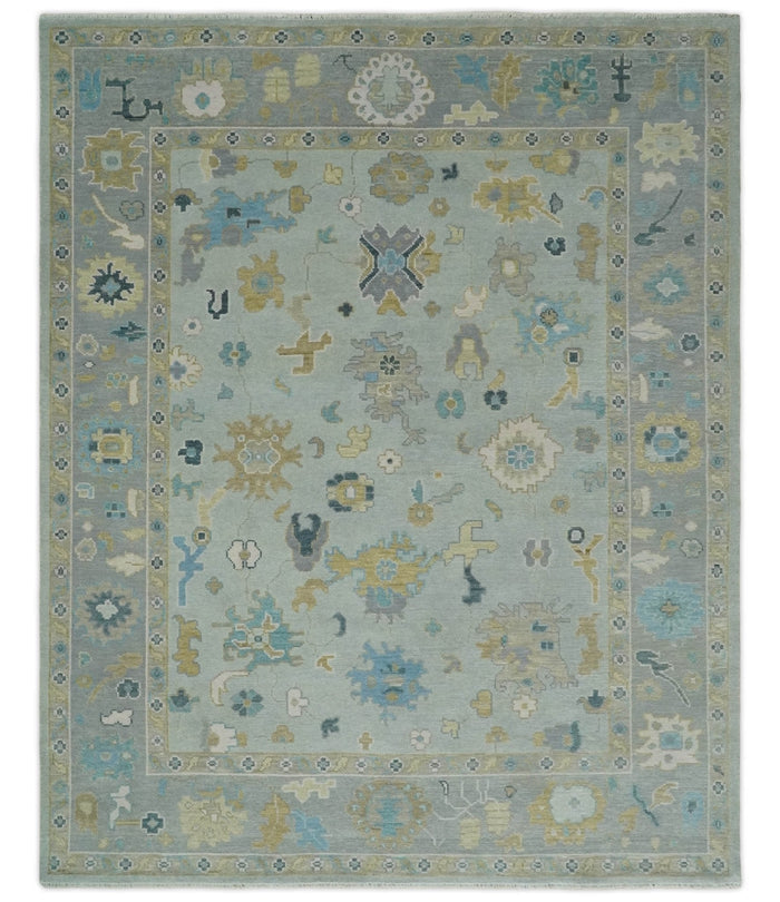 Antique Silver and Gold Vibrant Colorful Hand knotted Oushak wool Area Rug