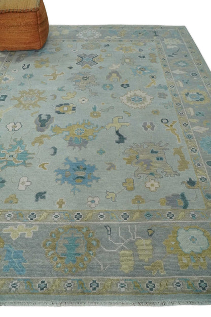Antique Silver and Gold Vibrant Colorful Hand knotted Oushak wool Area Rug