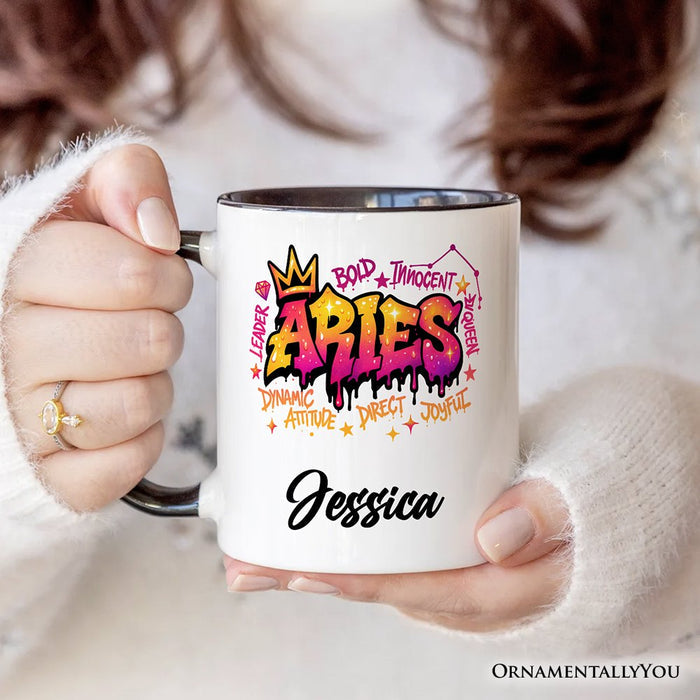 Aries Graffiti Zodiac Personalized Mug, Street Style Astrology Horoscope Gift with Custom Name Personalized Ceramic Mug OrnamentallyYou