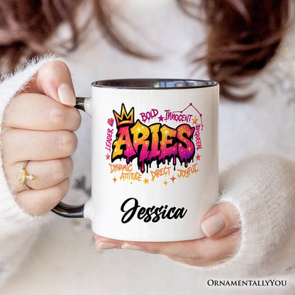 Aries Graffiti Zodiac Personalized Mug, Street Style Astrology Horoscope Gift with Custom Name Personalized Ceramic Mug OrnamentallyYou