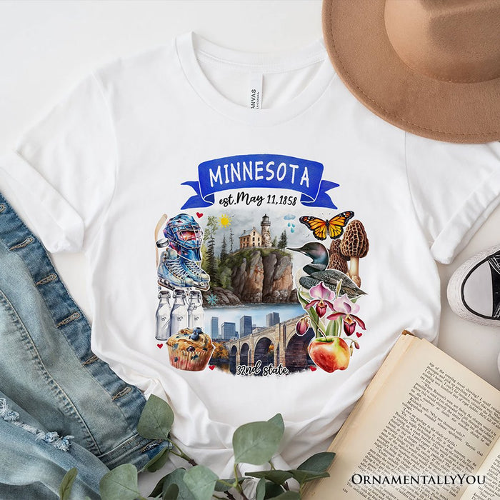 Artistic Minnesota State Themes and Landmarks T-Shirt, Tee for History and Travel Lovers T-Shirts OrnamentallyYou White XS