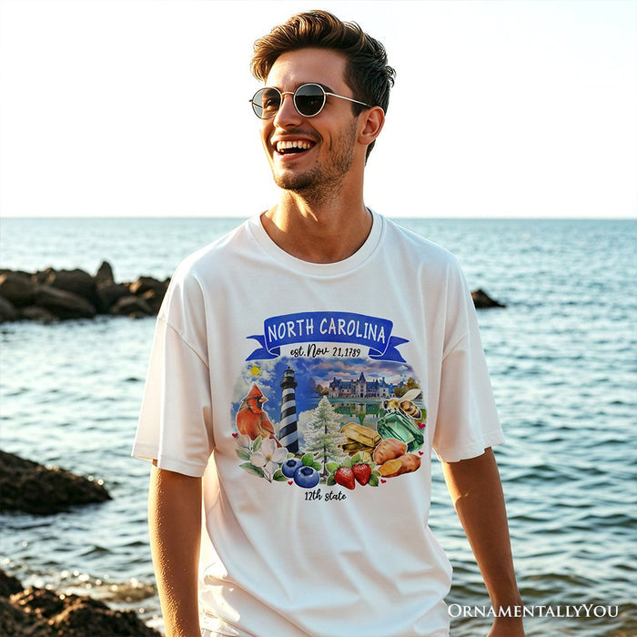 Artistic North Carolina State Themes and Landmarks T-Shirt, Tee for History and Travel Lovers T-Shirts OrnamentallyYou